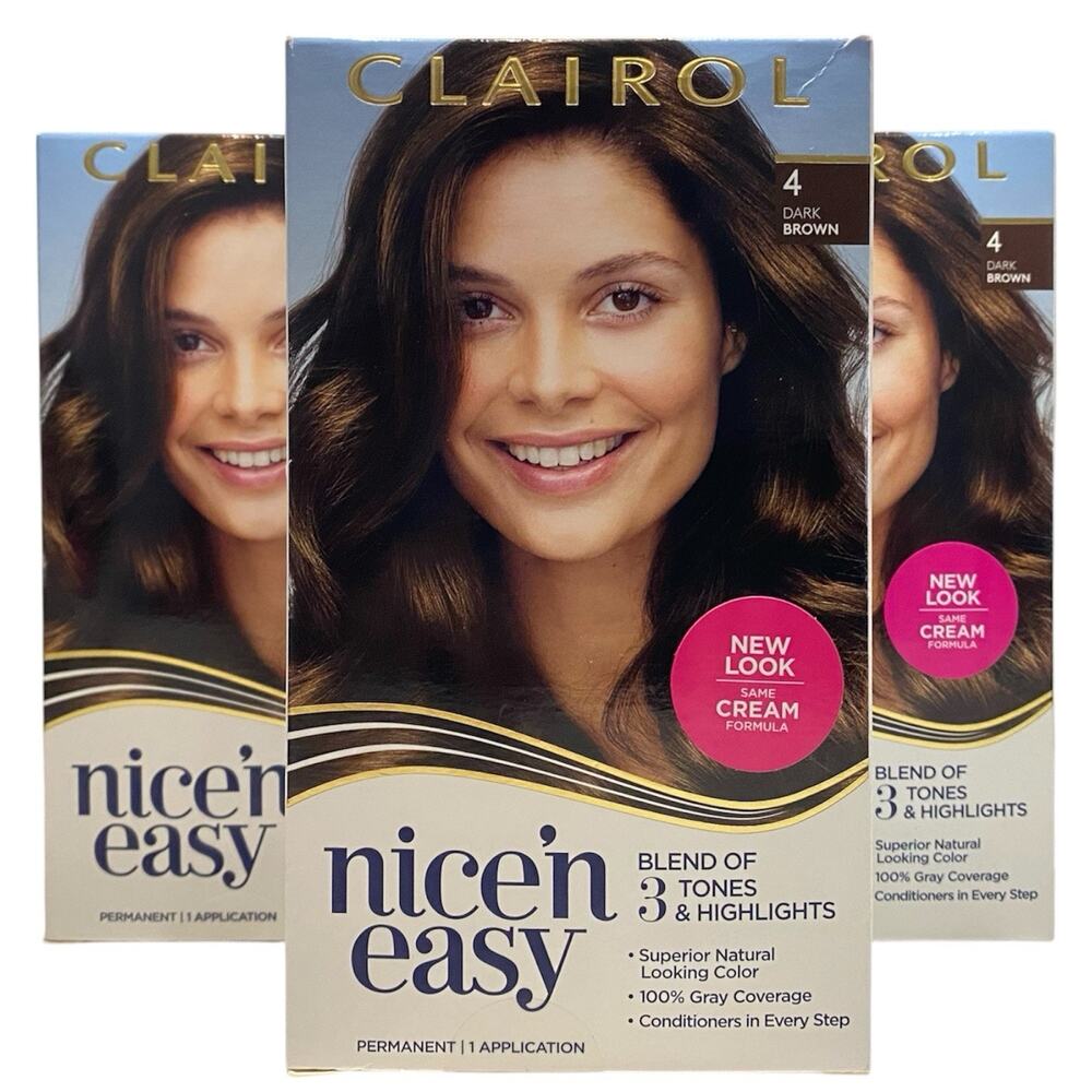 Clairol Nice'n Easy Permanent Hair Dye 4 Dark Brown Hair Color, Pack of 3
